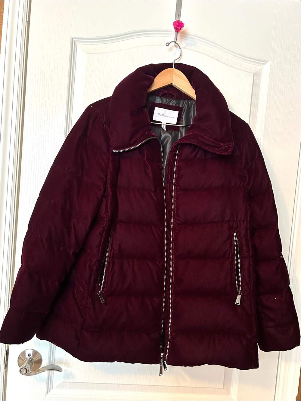 BCBGeneration Quilted Puffer Jacket in Burgundy